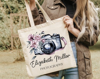 Personalized Photographer Tote Bag, Custom Name Gift Bags, Photographer Totes, Photographer Logo Shoulder Bag, Gifts For Studio Photographer