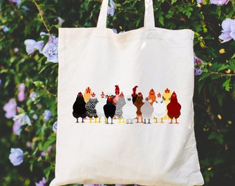 Chicken Print Tote Bag, Funny Chick Gift Shoulder Bags, Love Chickens Totes, Animal Lover Gifts, Chicken Design Canvas Tote Bag, Farmer Bags