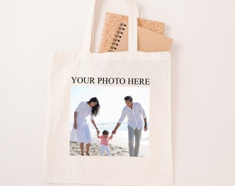 Custom Photo Tote Bag, Personalized Picture Gift, Birthday Mothers Day Image Shopping Shoulder Canvas