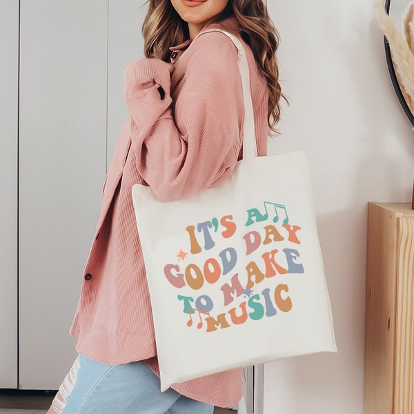 It's A Good Day To Make Music Tote Bag, Music Lover Gift Bag, Gifts For Teacher, Musician Tote, Musician Shoulder Bag, Singer Concert Bags