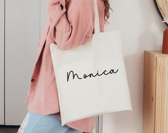Personalized Script Tote Bag, Wedding Welcome Gift Bags, Bachelorette Party Shoulder Bag, Custom Name Bridesmaid Totes, Customized Teacher B