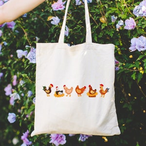 Funny Chicken Graphic Tote Bag, Mother&#39;s Day Gift Bags, Farm Life Shoulder Bag, Eco Friendly Animal Bag, Farmer Girl Gifts, Cute Hen Canvas