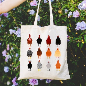 Cute Chicken Breeds Tote Bag, Farm Life Gift Totes, Farmer Women Tote Bags, Funny Chicken Cotton Bag, Chicken Mom Gifts,Farm Girl Reusable B