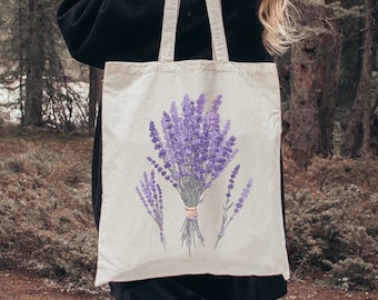 Floral Tote Bag, Flower Print Shoulder Bag Gift, Watercolor Wildflowers, Daisy Lavender Rose, Gardener Gifts, Botanical School Tote Bags