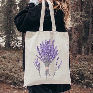 Floral Tote Bag, Flower Print Shoulder Bag Gift, Watercolor Wildflowers, Daisy Lavender Rose, Gardener Gifts, Botanical School Tote Bags