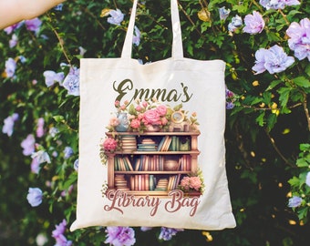 Custom Library Tote Bag, Personalized Book Lovers Gift Bag, Customized Book Shoulder Bag, Gifts School Library Bag For Kids Teacher Bookish