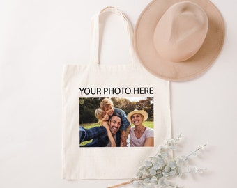Custom Photo Tote Bag, Personalized Picture Print Gift, Family Birthday Kids Shopping Shoulder Canvas