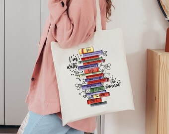 Banned Books Tote Bag, Bookish Librarian Design, Reading Advocate Gift