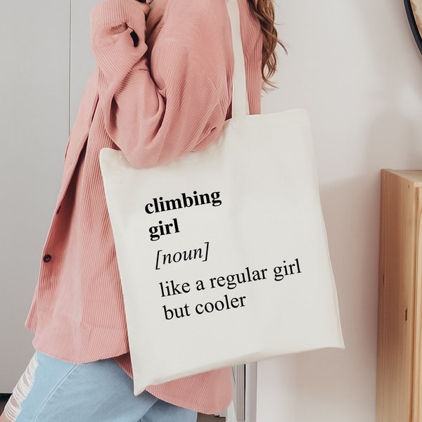 Climbing Girl Tote Bag, Gift For Climber Women, Sports Girl Bag, Hiking Tote, Mountain Lover Gifts, Adventurer Shoulder Bag, Eco Friendly