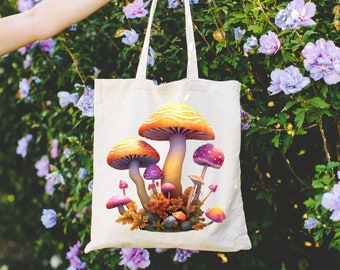 Mushroom Tote Bag, Nature Lover, Gift Shoulder Bag, Nature Botanical T, Groovy Mushroom, Aesthetic Mushroom Bags, Vintage Plant Hippie Totes