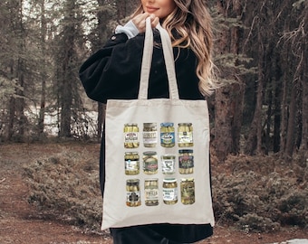 Vintage Canned Pickles Tote Bag, Cute Pickle Lovers Gift Tote Bags, Canning Season Tote, Homemade Pickles Shoulder Bag, Funny Pickle Jar Bag