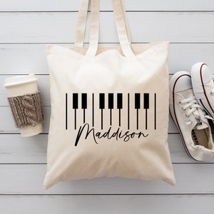 Personalized Piano Tote Bag, Custom Name Music Gift Bag, Piano Lesson Shoulder Bag, Eco Friendly Reusable Bags, Music Teacher Shopping Bag