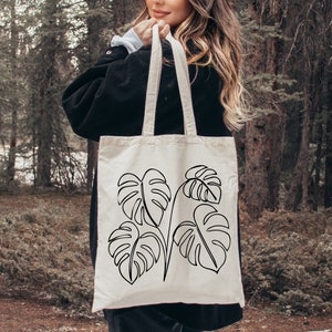 Monstera Tote Bag, Plant Lady Gift Shoulder Bags, Botanical Mama Totes, Cute Houseplant Print Shopping Bag,Funny Monstera Leaves Canvas Tote