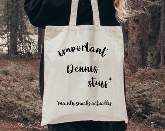 Important Stuff Tote Bag, Funny Custom Name Gift, Cute Sarcastic Snack Shoulder Canvas