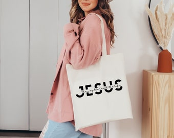 Jesus Tote Bag, Christian Faith Shoulder Gift, Bible Verse Religious Cotton Shopping Canvas