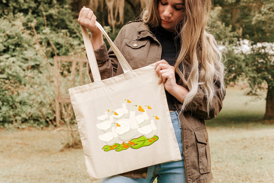 Pile of Ducks Tote Bag, Gift for Duck Lovers, Women Grocery Bag, Jute