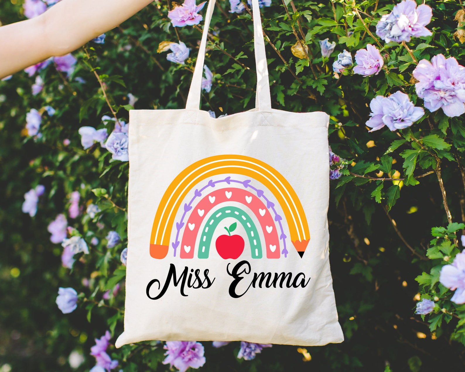 Custom Rainbow Teacher Tote Bag, Teacher Appreciation Gift Bag ...