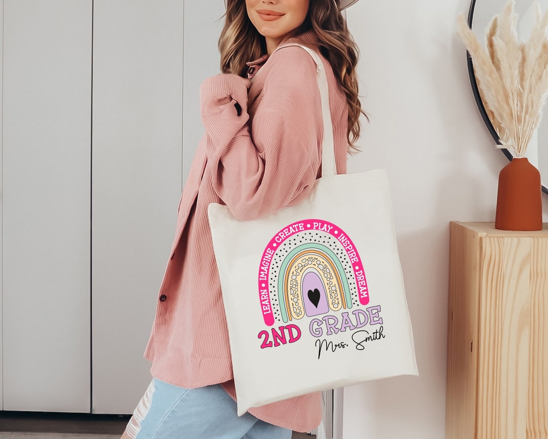 Custom Second Grade Teacher Name Gift Tote Bag, 2nd Grader Bags, Back ...