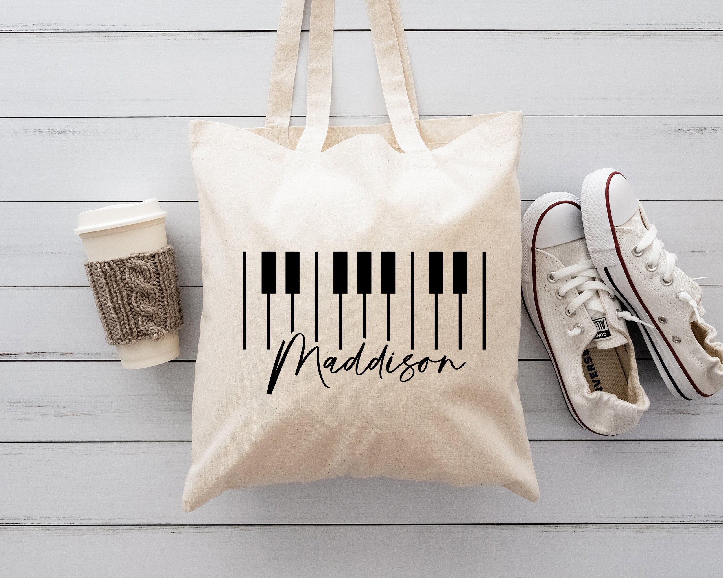 Personalized Piano Tote Bag Custom Name Music Gift Bag Piano 