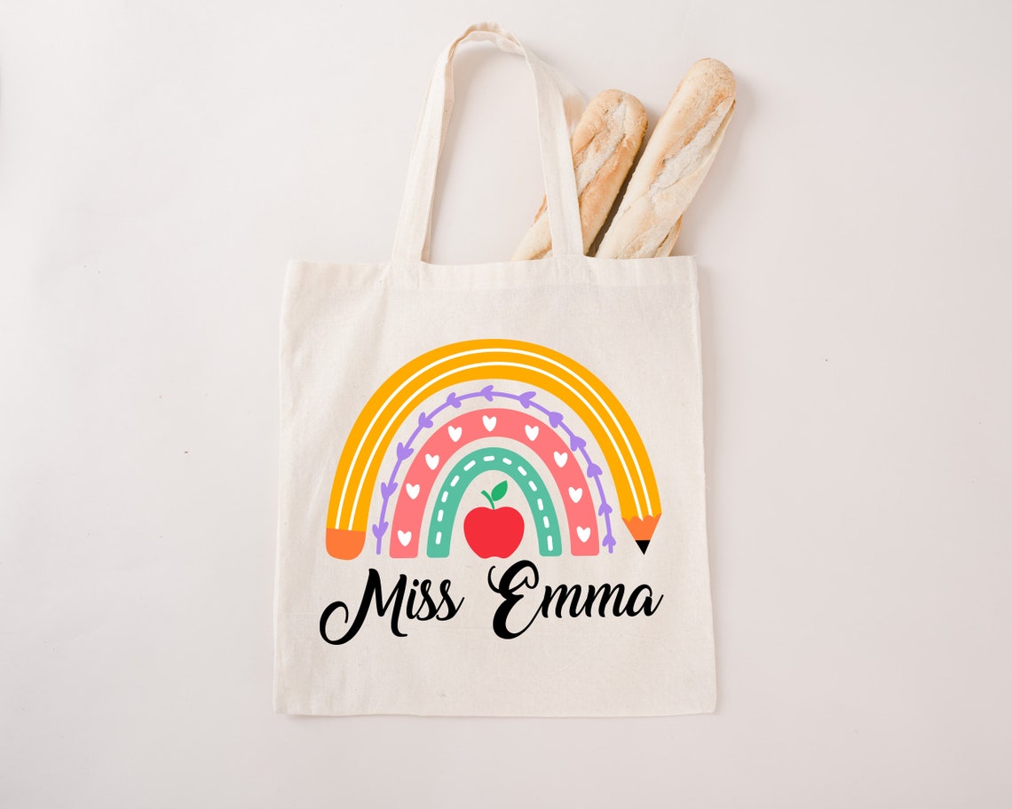 Custom Rainbow Teacher Tote Bag, Teacher Appreciation Gift Bag ...