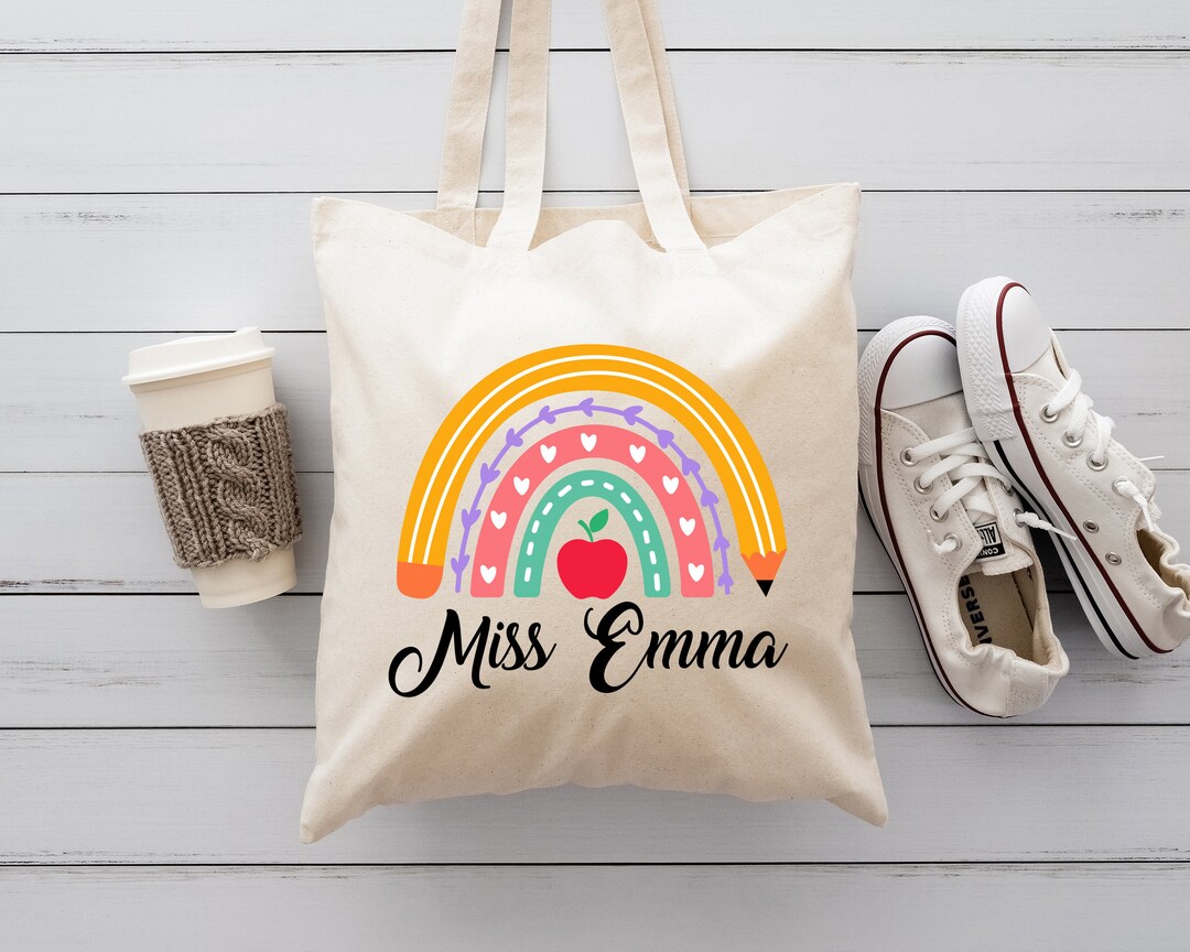 Custom Rainbow Teacher Tote Bag, Teacher Appreciation Gift Bag ...