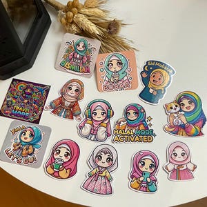 13 Aufkleber Set Hijabi Sticker - süße muslim Sticker Geburtstag Geschenk für sie Laptop Sticker Ramadan Schulanfang Dekoration kawaii cool