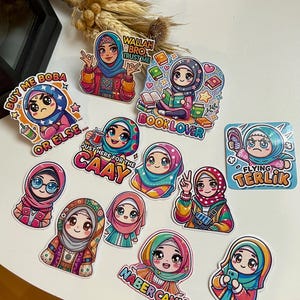 12 Aufkleber Set Hijabi Sticker here for cay muslim Sticker Geburtstag Geschenk für sie Laptop Sticker Ramadan Schulanfang Dekoration kawaii