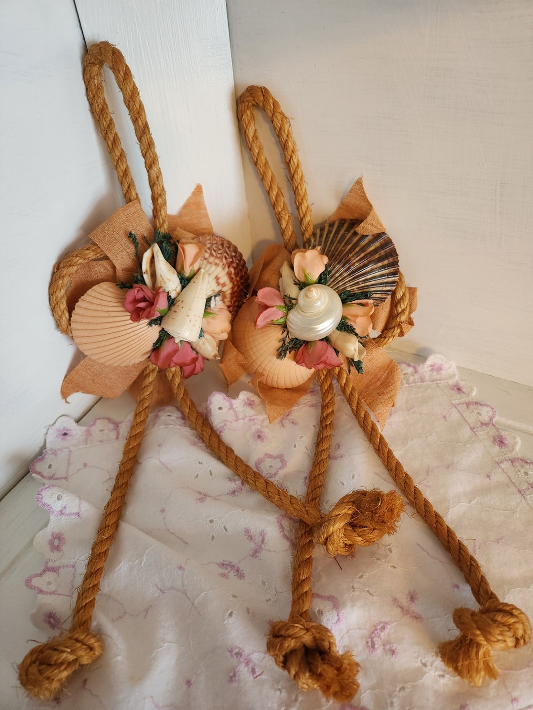 Coastal Grandma Pair Shell Rope Wall Hangings Authentic Vintage - Etsy