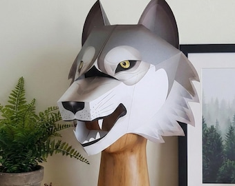DIYペーパークラフト ウルフマスク 3Dテンプレート - 印刷可能なPDF