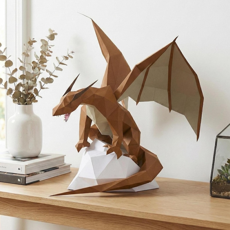 Low Poly Brown Dragon Papercraft Template | DIY 3D Sculpture (PDF ...