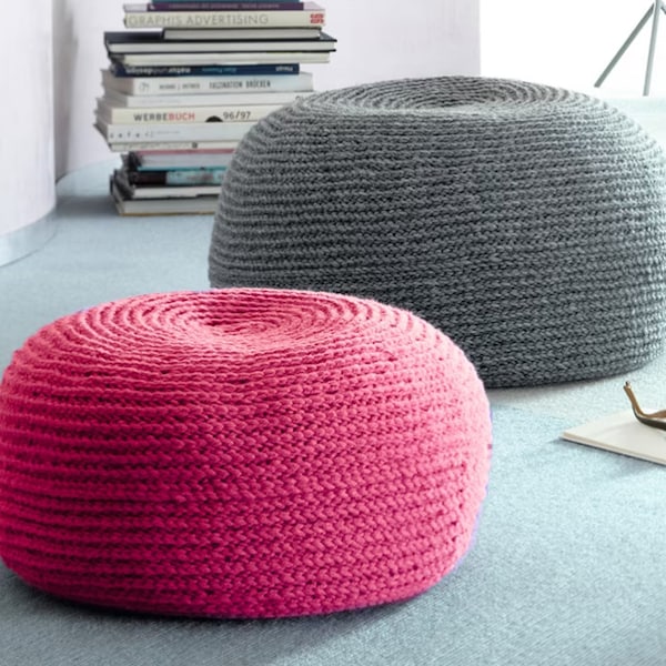 Crochet Pouf Bean Bag Pattern - Digital Download, Crochet Pouf Poof, Footstool, Home Decor, Pillow, Bean Bag, Floor cushion, Big and Small