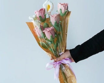 Crochet Flower Bouquet Template: Calla Lily & Rose Digital Pattern (Wrapping Not Included)