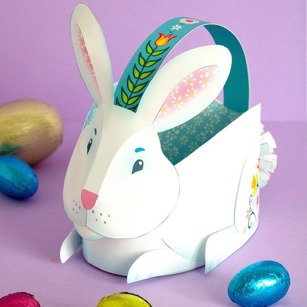 Paper Easter Bunny Basket Papercraft Template 3D