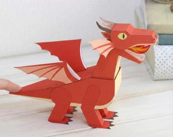 Plantilla de papel para crear un dragón con alas móviles / Dragón de papel 3D con alas móviles / PDF imprimible