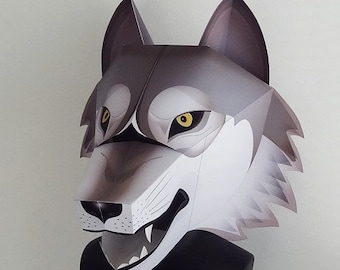 DIY Papercraft Wolf Mask 3D Template - Printable PDF