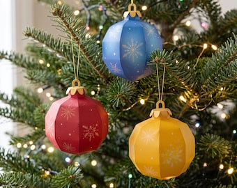 Enfeite de Natal em Papel para Montar | Molde 3D para Bola de Natal | Decoração de Árvore para Imprimir | Download Imediato