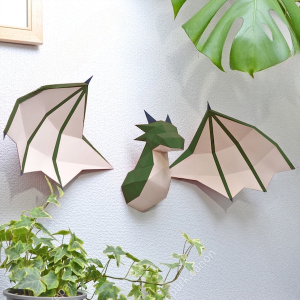 Papercraft Dragon Head: DIY Wall Mount Digital Pattern - Create Your Own Mythical Trophy