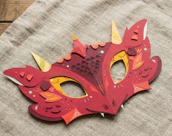 DIY Papercraft Dragon Mask | Printable 3D Template (Digital Download)