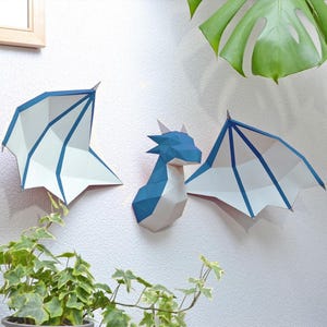 Tête de dragon en papier : motif numérique à monter soi-même pour montage mural - Créez votre propre trophée mythique