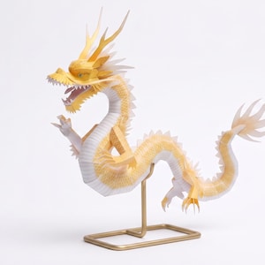 Chinese Dragon Papercraft Template | Detailed 3D Paper Dragon Sculpture | Printable PDF