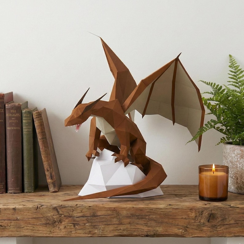 Low Poly Brown Dragon Papercraft Template | DIY 3D Sculpture (PDF ...