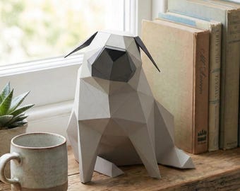 Papercraft wit grijze mopshond: digitaal hondenpatroon DIY - maak je eigen schattige metgezel