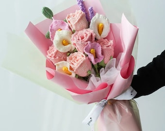 Crochet Flower Bouquet Template: Rose, Fern Leaf, Lily, Lavender (Wrapping Not Included)