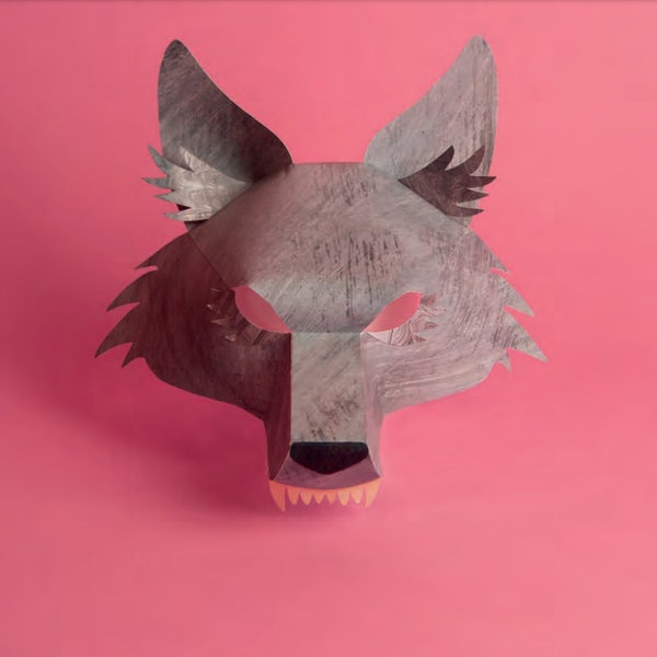 Papier Wolf Maskenvorlage 3D