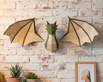 Papercraft Dragon Head: DIY Wall Mount Digital Pattern - Create Your Own Mythical Trophy