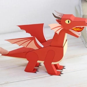 Papercraft Moving Dragon Plantilla Patrón Digital / DIY Dragon Papercraft / Dragón 3D / Proyecto de Artesanía de Fantasía / Descarga Instantánea