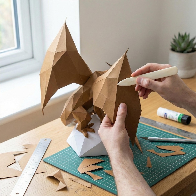 Low Poly Brown Dragon Papercraft Template | DIY 3D Sculpture (PDF ...