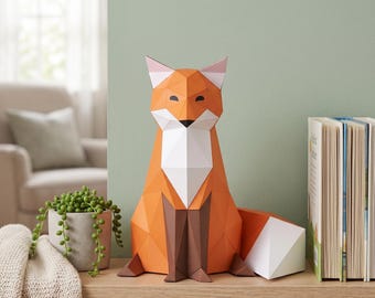 Low Poly Fuchs Papiermodell | 3D Tierskulptur DIY Kit (Instant Download)