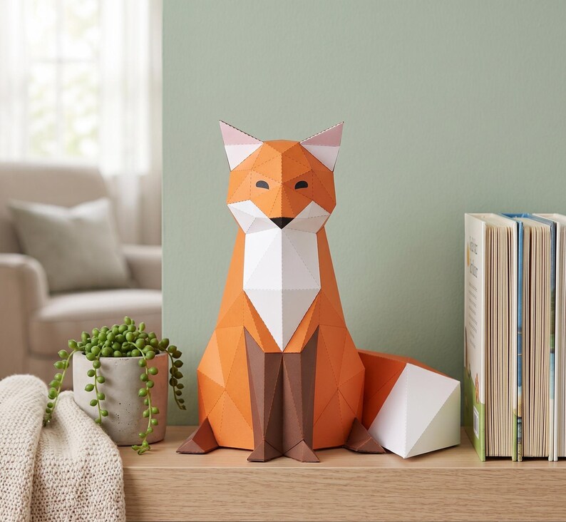 Low Poly Fox Papercraft Pattern | 3D Animal Sculpture DIY Kit (instant ...