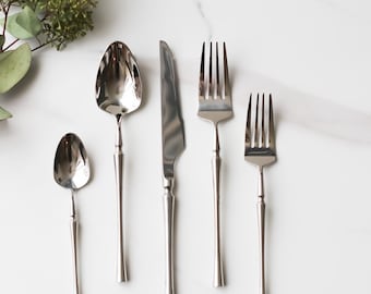 5 Pieces Set MILAN Mirror Silver Flatware